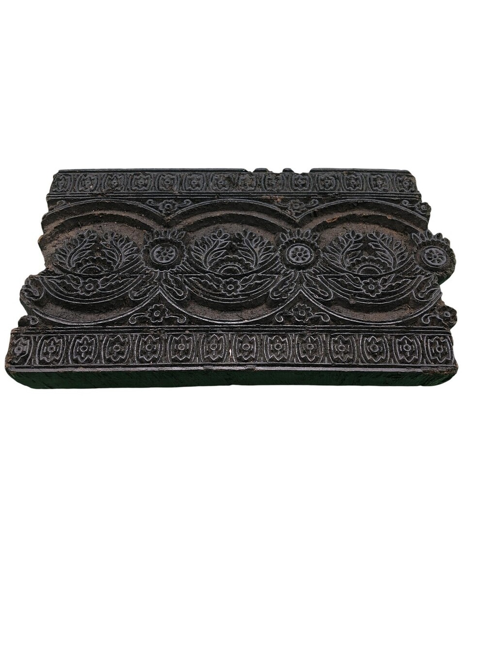 Indian Hand Carved Wood Textile Printing Block Floral Border Stamp Design India
